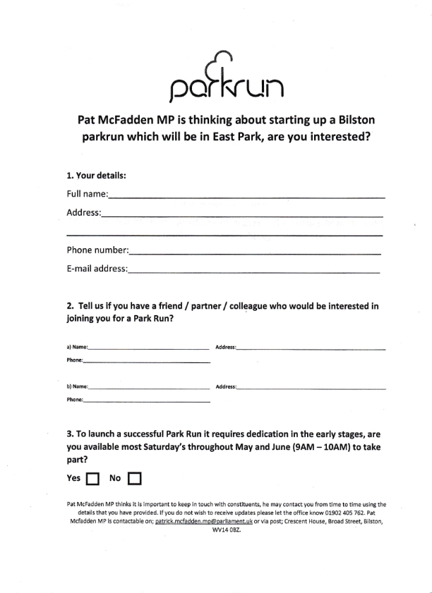 Park Run Form